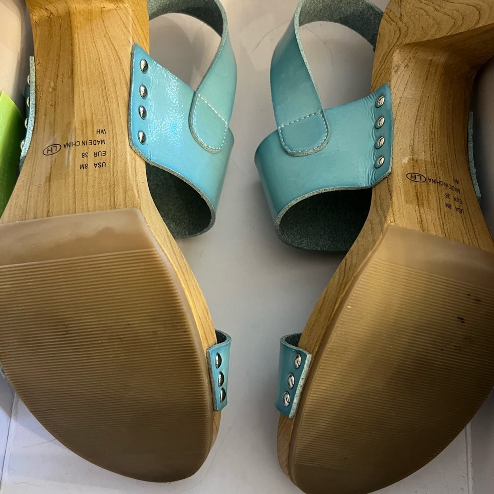 Nina Light Blue Leather Studded Slingback Heels - Picture 3 of 3